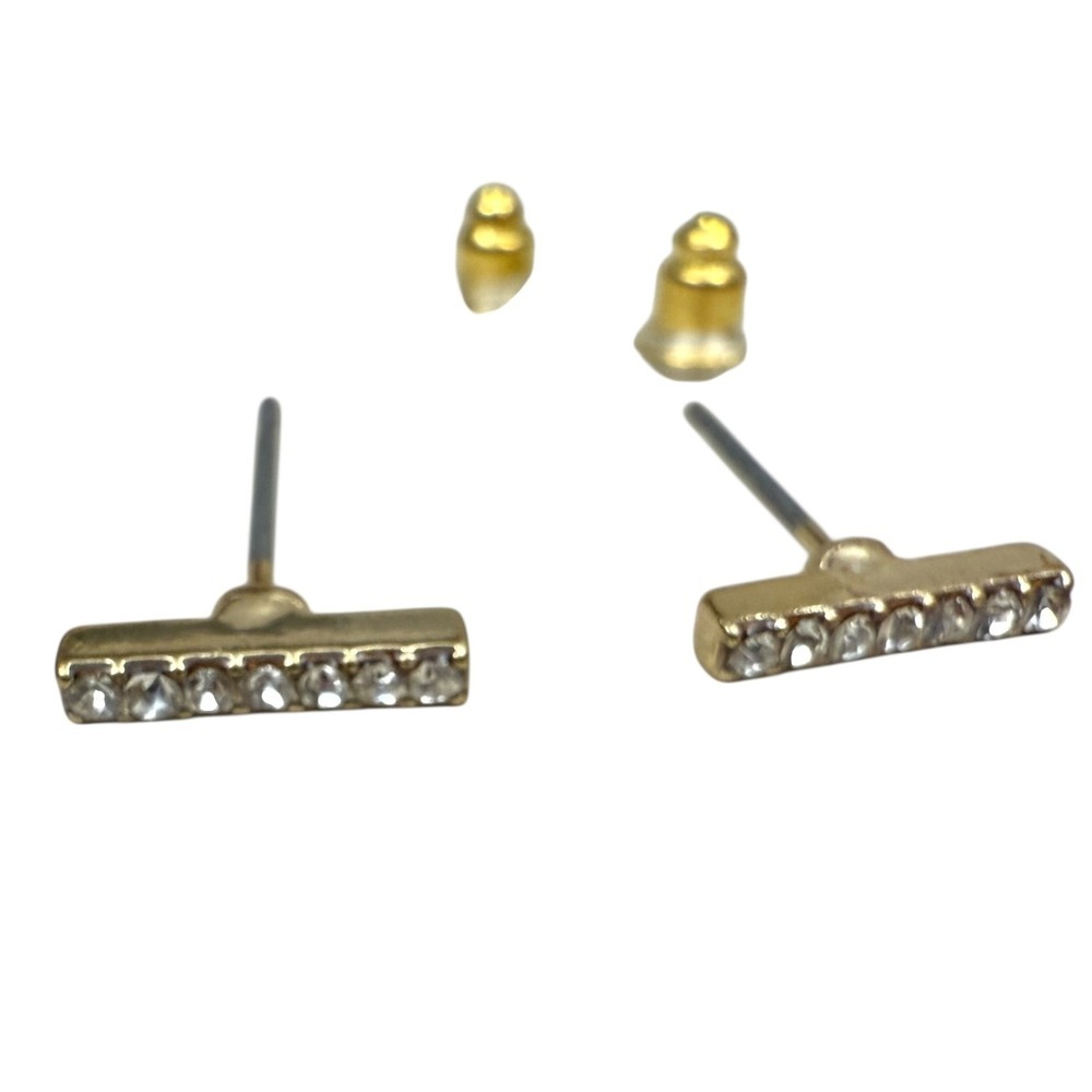 Rhinestone Bar Brass 14K Gold Plated Stud Earrings Minimalist Fashion Jewelry